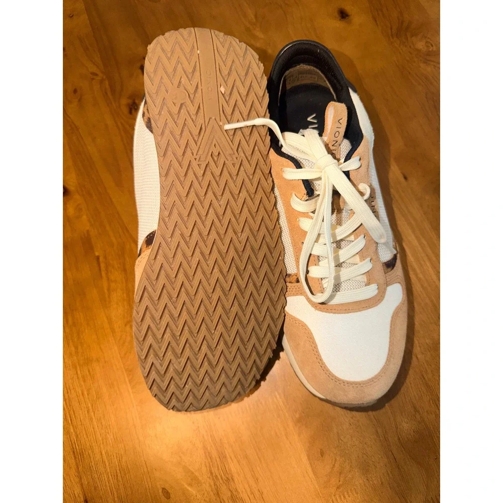 Vionic Womens‎ Tan Cream Leopard Print Mesh Suede Lace Up Sneakers Shoes